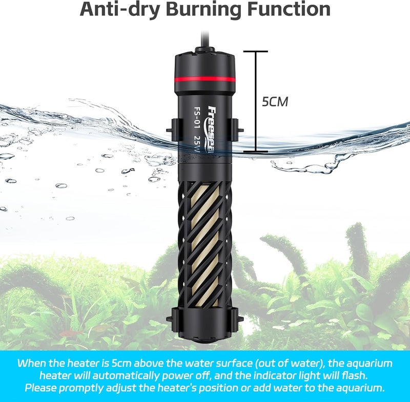 FREESEA Aquarium Heater for Fish Tank: 25W Small Submersible Thermostat with Off-Water Protection & UL Certified Cord for 1-5 Gallon Fish Turtle Tanks Enthusiasts - Image 3